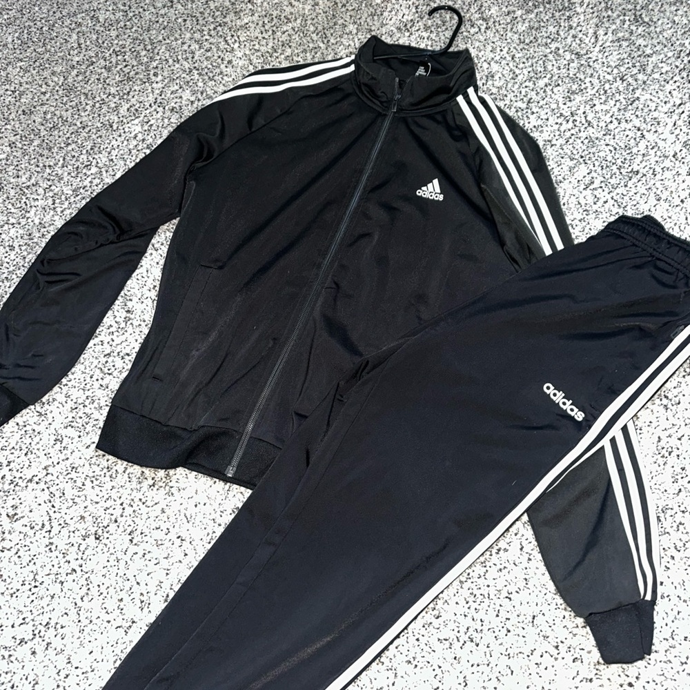 Adidas Black Tracksuit with White Stripes - Full Set